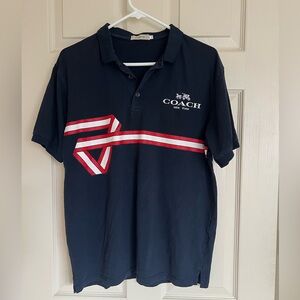 Rare Coach Polo Shirt Horse Carriage Embroidered, Sz XXL, Navy, Y2K Prep Style